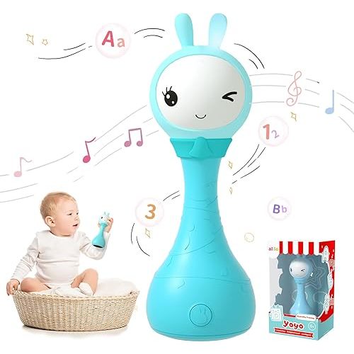 alilo Yoyo Talking Bunny Baby Singing Musical Rattle, Mimicking Toys Repeats What You Say, Preloaded 90+ Audio Content, ABC/Number/Notes Learning Toys for Toddlers Infant Newborn Boy Girl Gifts