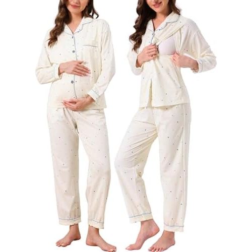 cheibear Womens Nursing Postpartum Sleepwear Breastfeeding Button Down Loungewear Maternity Pajama Sets