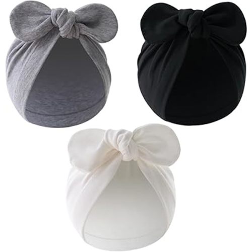 Jastore Newborn Baby Bowknot Turban Hat Infant Toddler Hospital Hat Cotton Head Wrap Beanie Cap