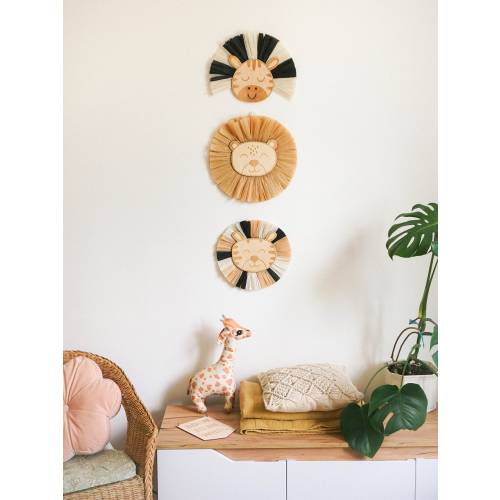 Custom Set of Baby Animals, Lion -Tiger - Zebra Boho Nursery Decor, Lion Face Raffia Wall Hanging, Safari Jungle Nursery