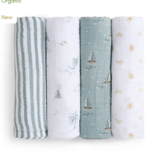 aden + anais Organic Cotton Muslin Swaddles in Sailing Seas 4 Pack