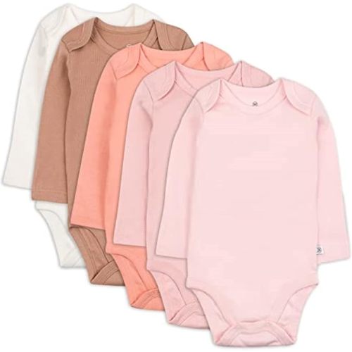HonestBaby baby-girls 5-pack Long Sleeve Bodysuits One Piece 100% Organic Cotton for Infant Baby Girls