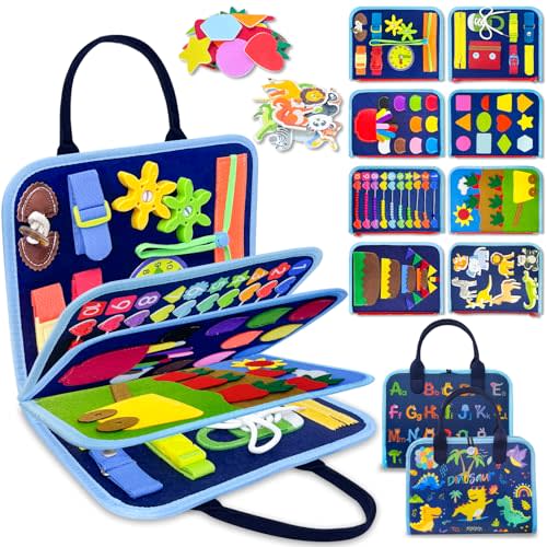 Exorany Busy Board Montessori Toys for Toddler Boy Birthday Gifts, Busy Book Sensory Learning Toys for Toddlers, Toddler Boy Airplane Car Travel Toy Educational Activities