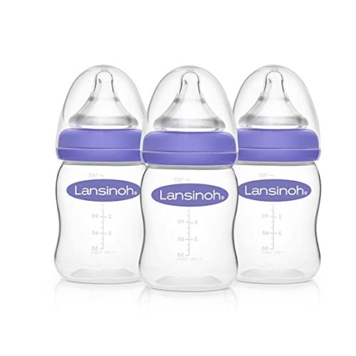 Lansinoh Baby Bottles for Breastfeeding Babies, 5 Ounces, 3 Count, Includes 3 Slow Flow Nipples (Size 2S) - white - 3 Count (Pack of 1)