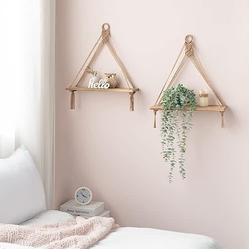 Macrame Hanging Shelves with Rustic Wood