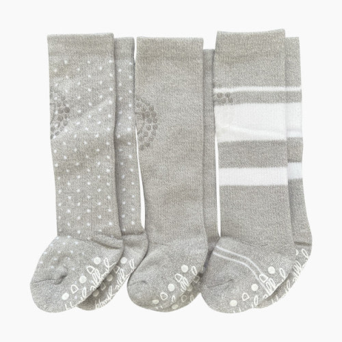 Snuggle Shield Knees to Toes Bamboo Socks 3 Pack - Grey Dots, Stripes, Solid, 0-2 Yrs