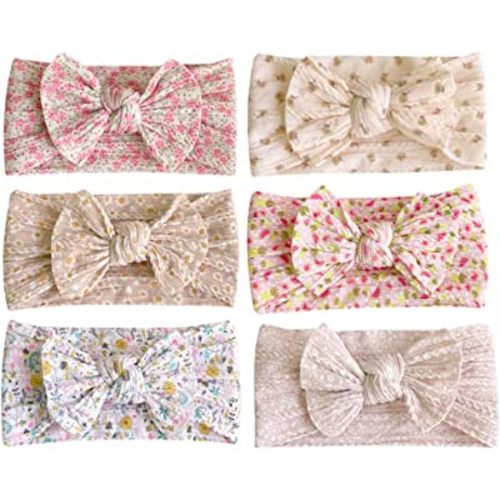 6PCS in a Pack of Kid-Friendly Soft Colorful Bow Hair Bands Little Girl Printed Nylon Hair Accessories Girls Kids