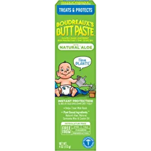 Boudreaux's Butt Paste with Natural* Aloe Diaper Rash Cream, Ointment for Baby, 4 oz Tube