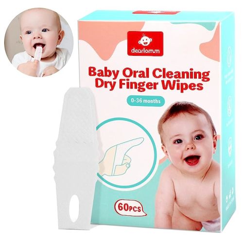dearlomum Toddler Baby Dry Wipes, Baby Newborn Tongue Cleaner, 60PCS Disposable Infant Wipes Clean Baby Mouth,Gauze Gum Cleaner Toothbrush Baby Oral Cleaning Stick Dental Care for 0-36 Month Baby - 1 Count (Pack of 60)