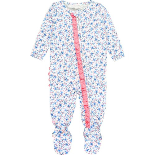 Baby Kids' Tea Time Ruffle Fitted One-Piece Footie Pajamas, 3-6M, White Multi