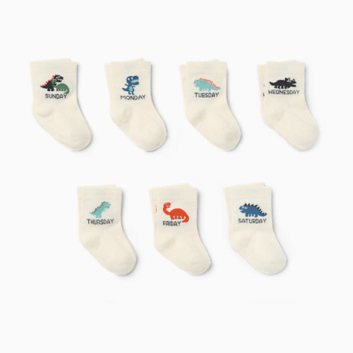 Small Story Days of the Week Crew Socks (7-pack) - Dino Days Of The Week, 0-3 M