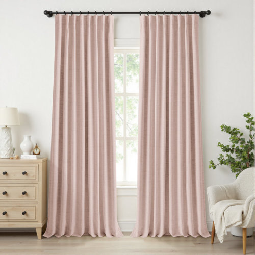 Wade Logan® Birglinde Faux Linen Textured Thermal 100% Blackout Curtains for Bedroom Living Room Rod Pocket/Ring Clips & Reviews | Wayfair