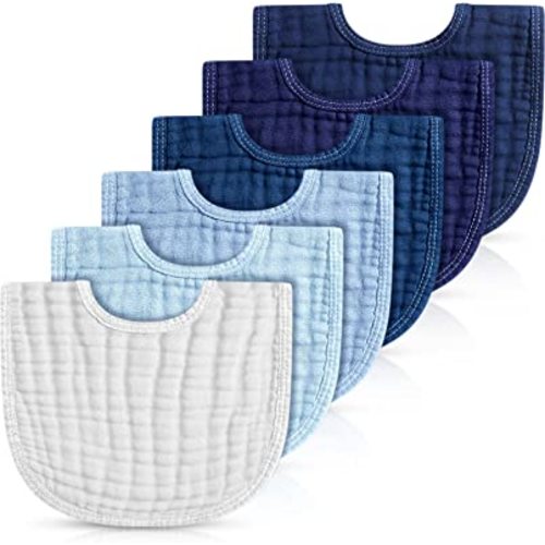 Frienda 6 Pcs Muslin Bibs Baby Burping Cloth Teething Bibs Bandana Bibs 6 Absorbent Layers Muslin Bibs for 6 Month+ Baby