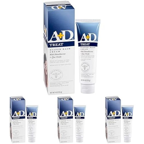 A+D Zinc Oxide Diaper Rash Cream - Soothes & Treats Diaper Rash - Zinc Oxide 10% Dimethicone 1% - Easy Spreading Diaper Rash Cream for Baby - Healing Skin Ointment for Red, Irritated Skin - 4oz - 4 Ounce (Pack of 4)