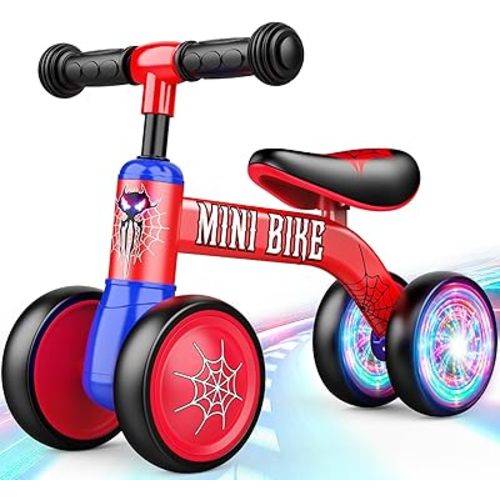 Baby Balance Bike 1-2 Year Old: Spider Toddler Bike Baby Bike for 10-24 Month with Colorful Lighting & 4 Wheels First Riding on Toys Spider Easter Birthday Gifts for One Year Old Boy Girl Gifts