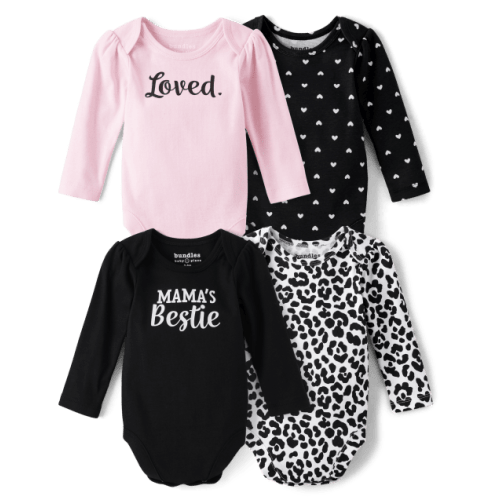 Baby Girls Heart Bodysuit 4-Pack - Black