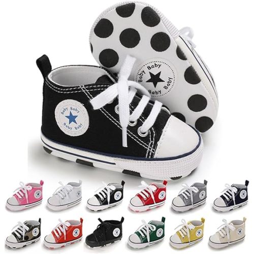 Unisex Baby Boys Girls Shoes, Non-Slip Canvas Denim High Top Sneakers, Newborn Infant First Walkers Loafers Flats