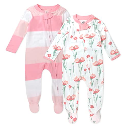 HonestBaby Baby Girls' 2-Pack Sleep and Play Footed Pajamas One-Piece Sleeper Jumpsuit Zip-front Pjs Organic Cotton