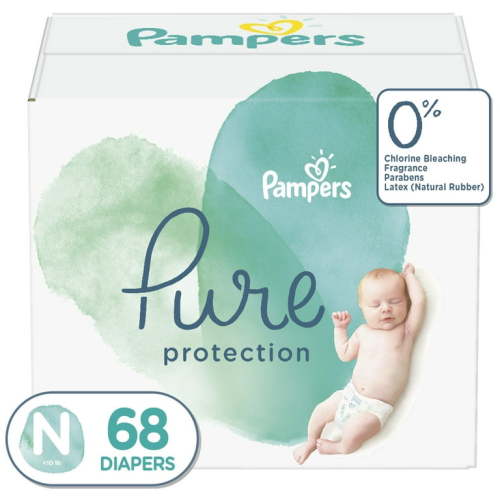 Pampers Pure Protection Natural Newborn Diapers, Size N, 68 ct