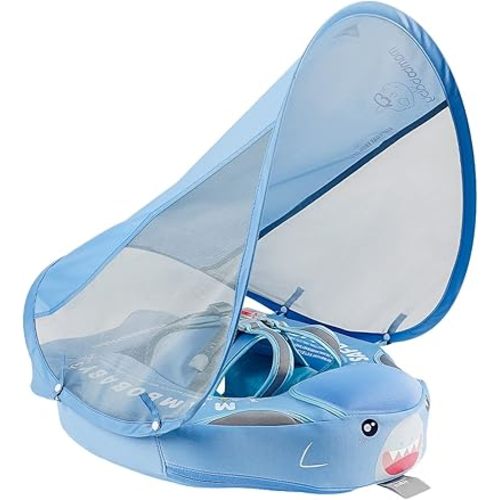 Mambobaby Baby Swim Float with Canopy & Tail Infant Pool Float Non-Inflatable Toddler Swim Float with Skin-Friendly Material for 3-24 Months Baby Boys Grils