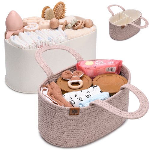 PeraBella 2-in-1 Baby Diaper Caddy Organizer, Portable Diaper Storage Basket -Dusty Pink