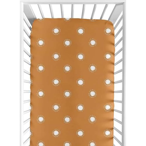 Sweet Jojo Designs Pumpkin Boho Sun Boy or Girl Fitted Crib Sheet Baby or Toddler Bed Nursery - Orange and White Bohemian Celestial Sky Desert Sunshine Outdoors Nature Gender Neutral