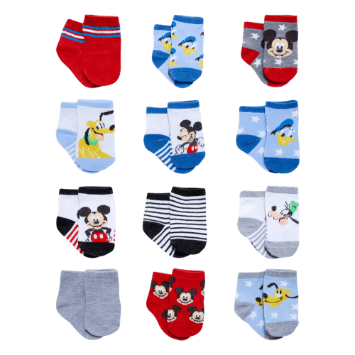 Disney Baby Boys’ Socks - 12 Pack Mickey Mouse, Winnie The Pooh, Lion King, Toy Story (Newborn/Infant)