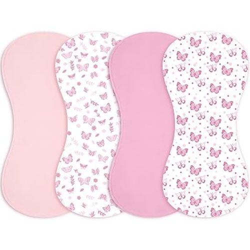 Boao 4 Pcs Butterfly Baby Burp Cloths Pink Soft Plush Newborn Spit up Rags Pink Butterfly Burp Cotton Cloths Rag for Girl Newborn Infant Gifts Nursery Decor 20.87 x 9.84 Inches