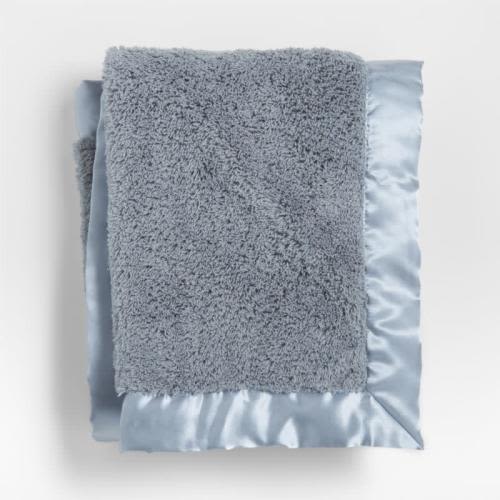 Crate&Kids Blue-Grey Satin Trim Plush Baby Stroller Blanket