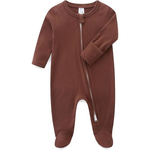 Baby Romper 100% Organic Cotton Pajamas One Piece Long Sleeve Zipper Footie Onesie for 0~12M Baby