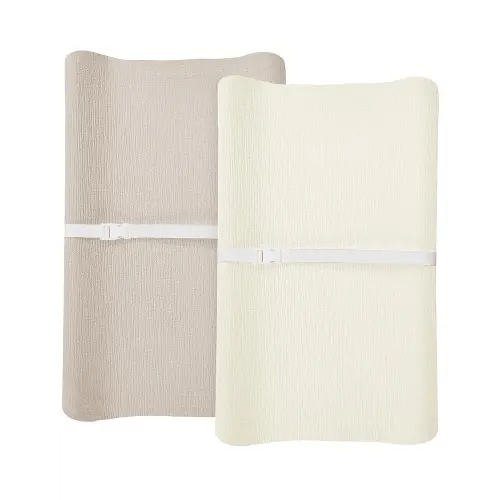 Changing Pad Cover for Baby Boy Girl 2 Pack, Muslin Changing Table Pad Covers with Boho Style, Neutral Nursery Bedding Essentials Soft and Breathable(Beige & Cream)