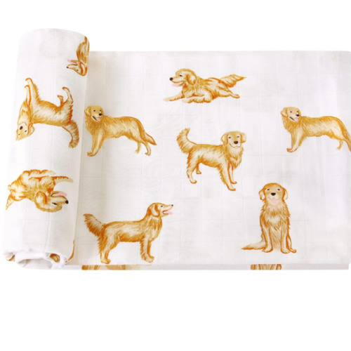 LifeTree Muslin Swaddle Blankets, 70% Viscose from Bamboo and 30% Cotton Baby Swaddle Blankets Unisex Swaddling Blanket for Newborn, Soft Large 47" x 47", Golden Retriever Baby Blanket