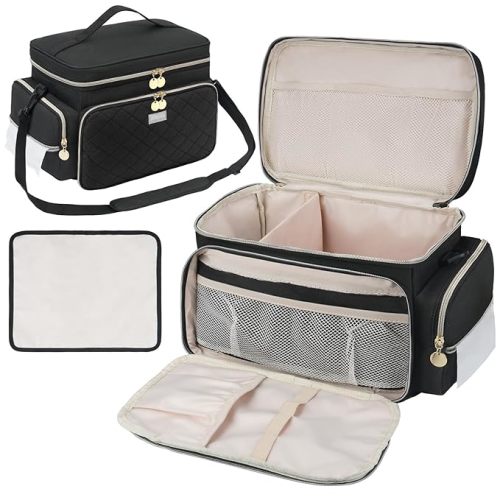 Breast Pump Bag Compatible with Spectra S1 and S2, Breast Pumping Travel Storage Bag with Waterproof Mat for Pumping Essentials and Accessories, Black