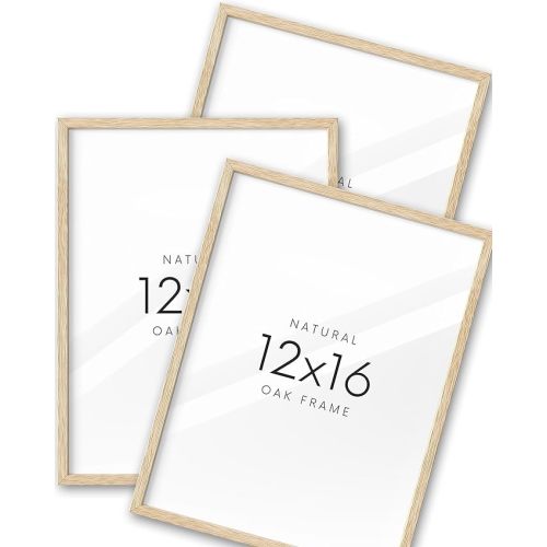UPWOIGH 12x16 Oak Wood Picture Frame - Minimalist 12x16 Poster Frame, 12"x16" Picture Frame Wood, Natural Solid Wooden Picture Frames for Wall Art Photo and Prints (Set of 3)