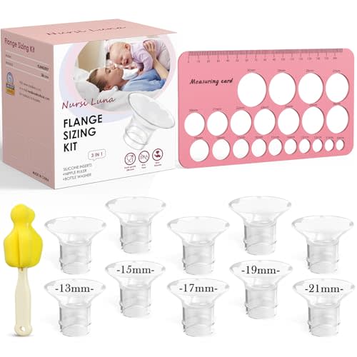 Nursi Luna Flange Sizing Kit 3 in 1 with 10PCS Flange Inserts 13/15/17/19/21mm, Silicone Breast Pump Flanges Insert Kit for 24mm Electric Breast Pump, Pumping Breastfeeding Essentials Kit for New Mom
