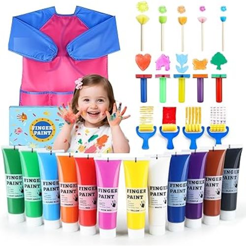 TMOL Washable Finger Paint for Toddlers, Non-Toxic Finger Paints, 12 Vibrant Colors (1.21fl oz), Baby Paint for Hand and Feet, Safe Art Supplies, Early Learning Gifts for Kids Age 3+