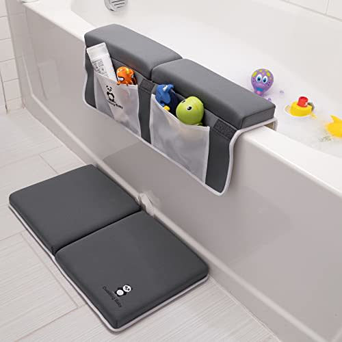 Cuddling Baby Bath Kneeler and Elbow Rest Pad Set - 2PC Premium Baby Bath Mat Set - Non-Slip Kneeling Pad with Storage Pockets - Machine Washable, Durable Foam Pad Bundle - Gray