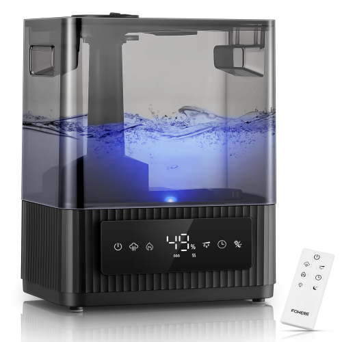FOHERE 6L Warm and Cool Mist Humidifier for Home, Top Fill Ultrasonic Humidifiers for Plants Baby Kids, Oil Diffuser, Sleep Mode, 12H Timer, Night Light, Smart Humidity Control, Quiet, Black