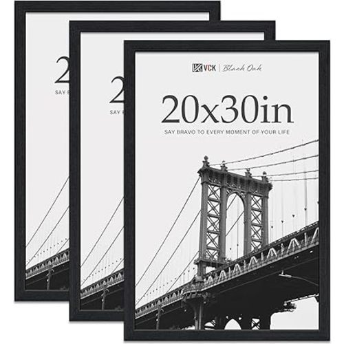 VCK 20x30 Poster Frame Black Oak - 3 Pack, Exclusive Natural Textured Solid Wood Picture Frame, Horizontal and Vertical Formats for Wall with Included Hanging Hardware