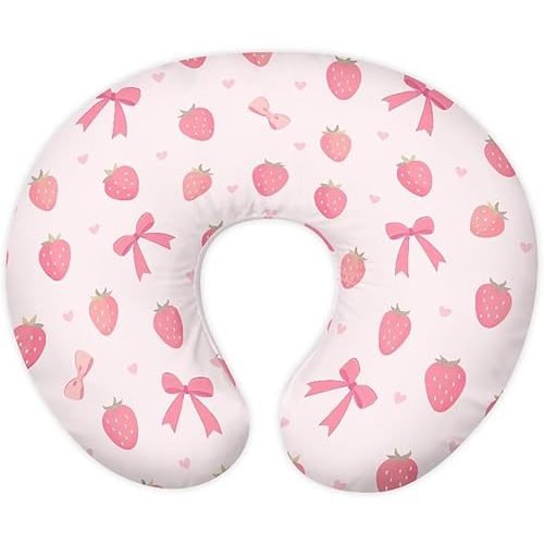 Pink Strawberry and Bow Tie Nursing Pillowcase Nursing Pillow Cover Cuddle Pillow Slipcover Detachable Nursing Pillow Protective Baby Feeding Baby Essentials