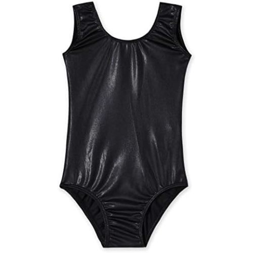 Domusgo Gymnastics Leotards for Girls Sparkly One Piece Tumbling Outfits, Black Sleeveless - size 4-5T