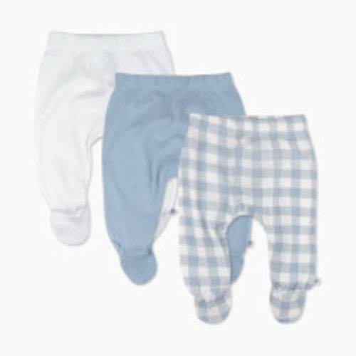 Honest Baby Clothing 3-Pack Organic Cotton Footed Harem Pants - Blue Painted Buffalo Chec, 0-3 M