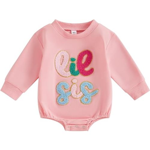 Twopumpkin Newborn Toddler Baby Girl Little Sister Outfit Bubble Romper Big Sister Shirt Matching Outfits Clothes