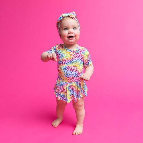 Lisa Frank® I Love Rainbow Leopard Short Sleeve Twirl Skirt Bodysuit