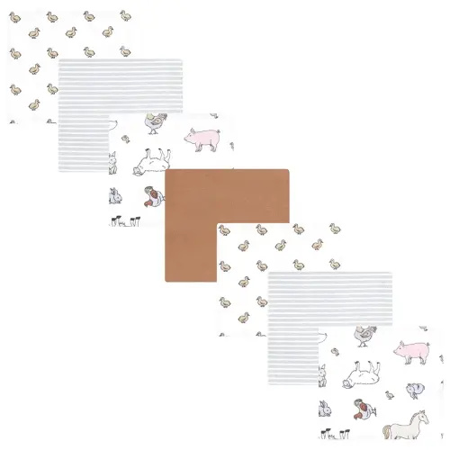 Little Treasure Hudson Baby Cotton Poly Flannel Receiving Blankets Multipack, Grey Farm World, 30x30 inches