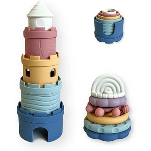 Hippypotamus Baby Stacking Toys - Teething Toys - Stacking Cups - Food-Grade Silicone Teethers - 6+ Months - Soft Bath Toy
