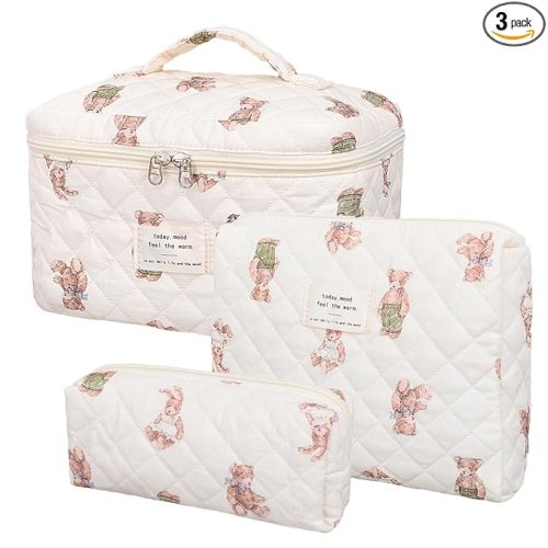 honitty Makeup Bag,Quilted Cosmetic Bag,Large Floral Make Up Bag for Women,Cotton Makeup Bag Set,Flower Travel Toiletry Bag