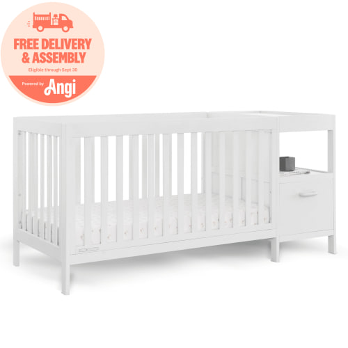 Delta Children Alice 5-in-1 Convertible Crib and Changer - Greenguard Gold Certified, Bianca White