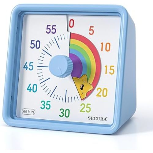 Secura 60-Minute Visual Timer for Kids, Time Clocks, Countdown Timer for Office Kitchen, Classroom Timer for Kids, Silent Time Management Tool (Blue & Star)