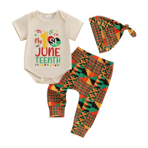 Muspeczenith My First Juneteenth Baby Boy Outfits Infant Short Sleeve Romper Bodysuit African Print Pants Hat Summer Clothes